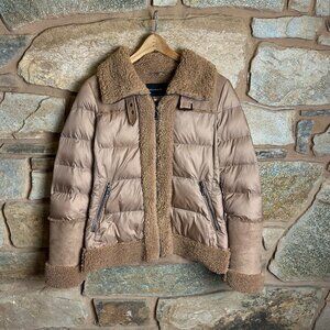 Tahari Brown Women's Faux-Fur-Trim Puffer Coat